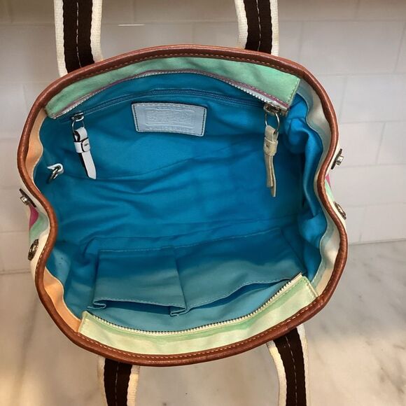 Coach Hampton Watercolor Pastel Stripes Small Mini Tote Handbag - Picture 13 of 16